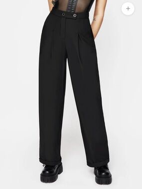 NWT Disturbia Moonage Black Tailored Pleated Wide Leg Trousers Sz 14 Celestial